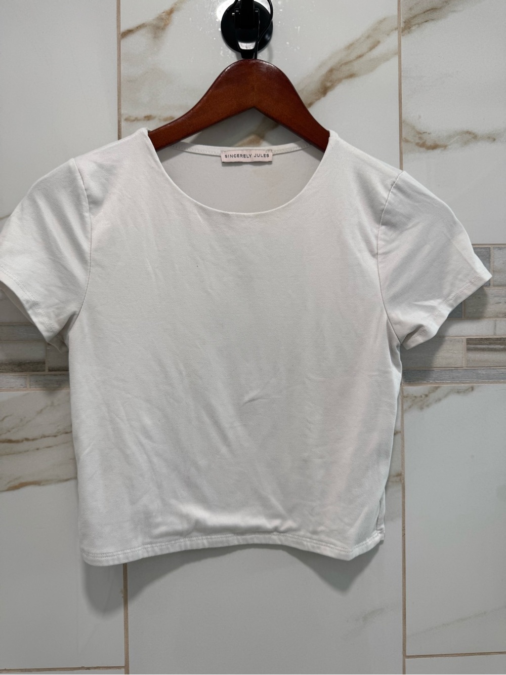 Sincerely Jules White Super Soft Crop Top Short Sleeve Minimalist Tee XS Y2K - Picture 2 of 5